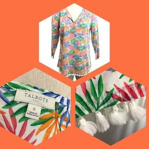 TalbotsTunic Top TasselFern Cotton Small Multi Color